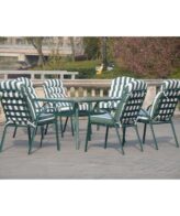 Set mobilier gradina Jardin format din masa si 6 scaune, structura metalica, sticla securizata, perne incluse