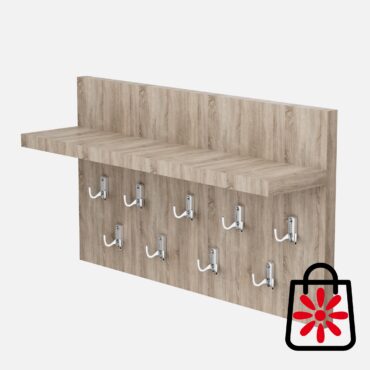 Cuier perete cu polita si 9 agatatori din PAL melaminat nuanta Sonoma 70x45 cm