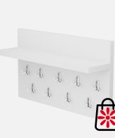 Cuier perete cu polita si 9 agatatori din PAL melaminat Alb 70x45 cm