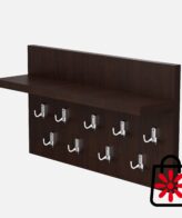 Cuier perete cu polita si 9 agatatori din PAL melaminat nuanta Wenge, 70X45 cm