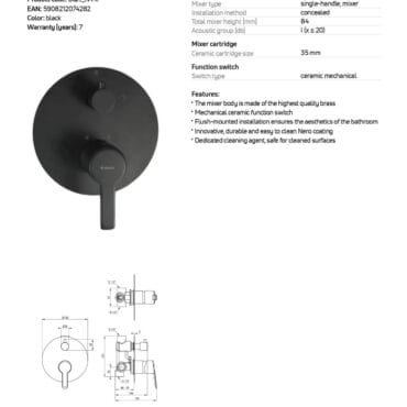 Baterie incastrata cu comutator dus Deante Arnika BQA_N44P finisaj negru