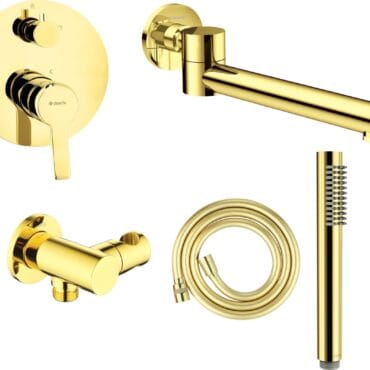 Set cada dus cu baterie incastrata si pipa rabatabila Deante finisaj cromat, negru sau auriu