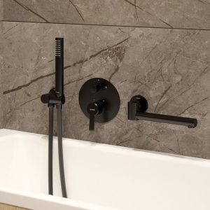Set incastrat cada dus cu baterie rabatabila culoare negru Deante Arnika