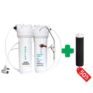 Pachet promo filtru de apa Aquator Family Duplex 5000-8000 l cu baterie proprie + rezerva filtranta