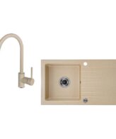 Set chiuveta bucatarie granit Zorba ZQZ_7113 si baterie Nemezja BEN_762M, finisaj bej mat