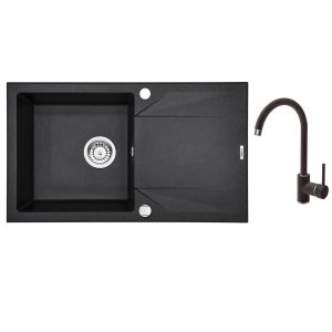 Set chiuveta bucatarie granit Zorba ZQJ_2113 si baterie Nemezja BEN_262M finisaj grafit