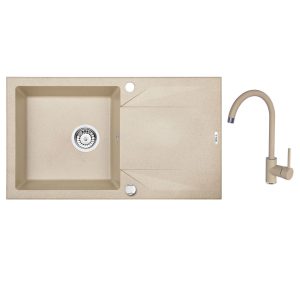 Set chiuveta bucatarie granit Zorba ZQJ_7113 si baterie Nemezja BEN_762M, finisaj bej mat