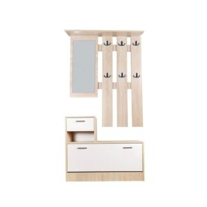 Set pantofar cu cuier si oglinda GN Filip din PAL nuanta stejar auriu cu fronturi albe, 90 cm latime