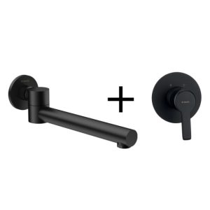 Set baterie lavoar incastrata si pipa rabatabila Cascada, finisaj negru