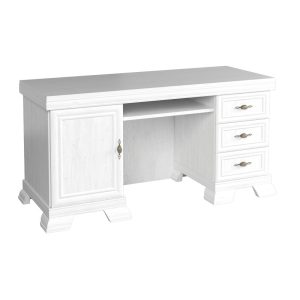 Birou VMB alb antichizat 149X61X75 cm cu 3 sertare, dulapior incorporat si polita culisanta pentru tastatura