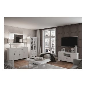 Birou VMB alb antichizat 149X61X75 cm cu 3 sertare, dulapior incorporat si polita culisanta pentru tastatura