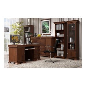 Birou VMB nuanta nuc 149X61X75 cm cu 3 sertare, dulapior incorporat si polita culisanta pentru tastatura