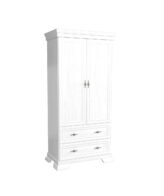 Dulap haine VMS1 alb antichizat cu usi duble, 2 sertare si bara umerase, 49x88x193 cm