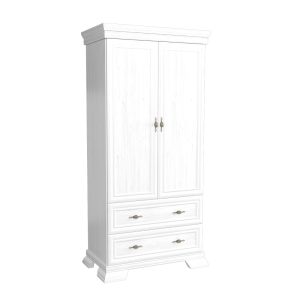 Dulap haine VMS1 alb antichizat cu usi duble, 2 sertare si bara umerase, 49x88x193 cm