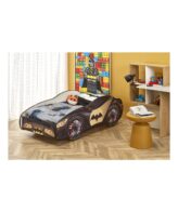 Pat copii HM Batcar 150x74x54 cm, structura din PAL, saltea inclusa