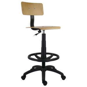 Scaun laborator rotativ din lemn stratificat PRO 002 cu suport picioare si inaltime reglabila