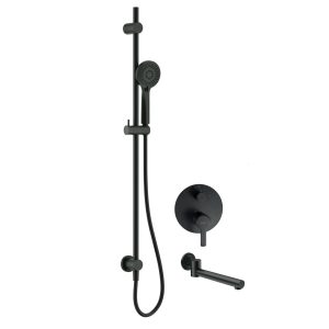 Set de dus Deante Arnika NAC_N9QA cu finisaj negru, baterie incastrata si pipa rabatabila