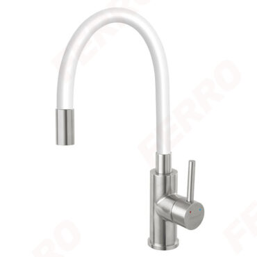 Baterie bucatarie flexibila Ferro Zumba Inox-alb BZA4WSS