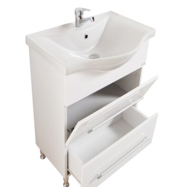 Set lavoar cu masca MDF alb BR1871 65x45x81 cm alb, 2 sertare, montaj pe pardoseala