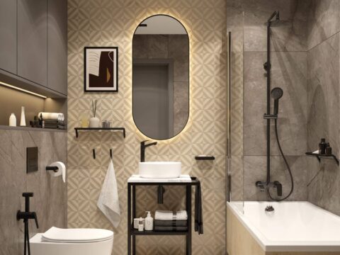 Coloana dus cu baterie pentru umplere cada Deante Coriander NAC_N1JM finisaj negru