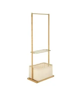 Stender haine cu polita si cos depozitare HM WU31 din bambus si metal, 60X35X166 cm