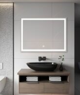 Oglindă baie dreptunghiulară Venus 80x60 cm cu iluminare LED frontală și buton touch