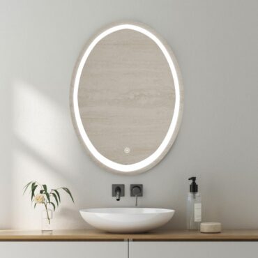 Oglindă baie ovală Shine 60x80 cm cu iluminare LED frontală și buton touch