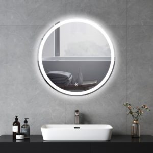 Oglindă baie rotundă Luna 60 cu iluminare LED frontala și buton touch, 60 cm diametru