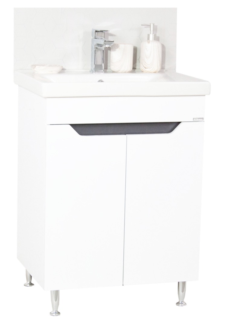 Set lavoar si masca GN7561 60x45x82 cm, 2 usi, alb-antracit, montaj pe pardoseala