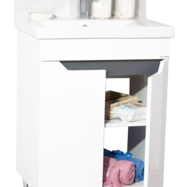 Set lavoar si masca GN7561 60x45x82 cm, 2 usi, alb-antracit, montaj pe pardoseala