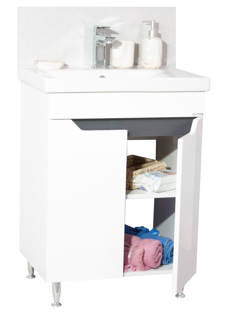 Set lavoar si masca GN7561 60x45x82 cm, 2 usi, alb-antracit, montaj pe pardoseala