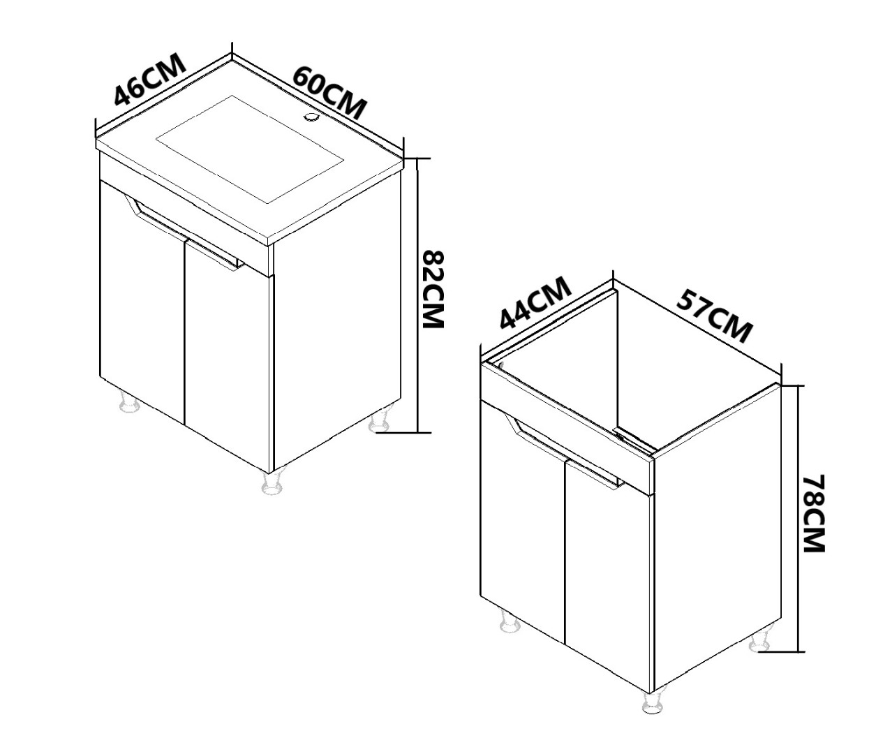 Set lavoar si masca GN7561 60x45x82 cm, 2 usi, alb-antracit, montaj pe pardoseala