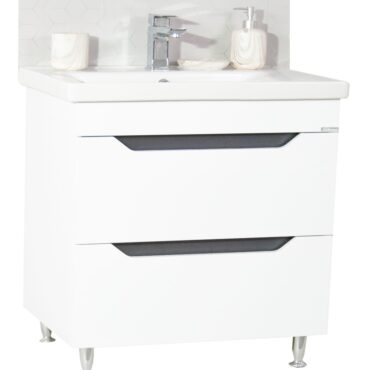 Set lavoar si masca GN7561 80x46x82 cm cu 2 sertare, alb-antracit, montaj pe pardoseala