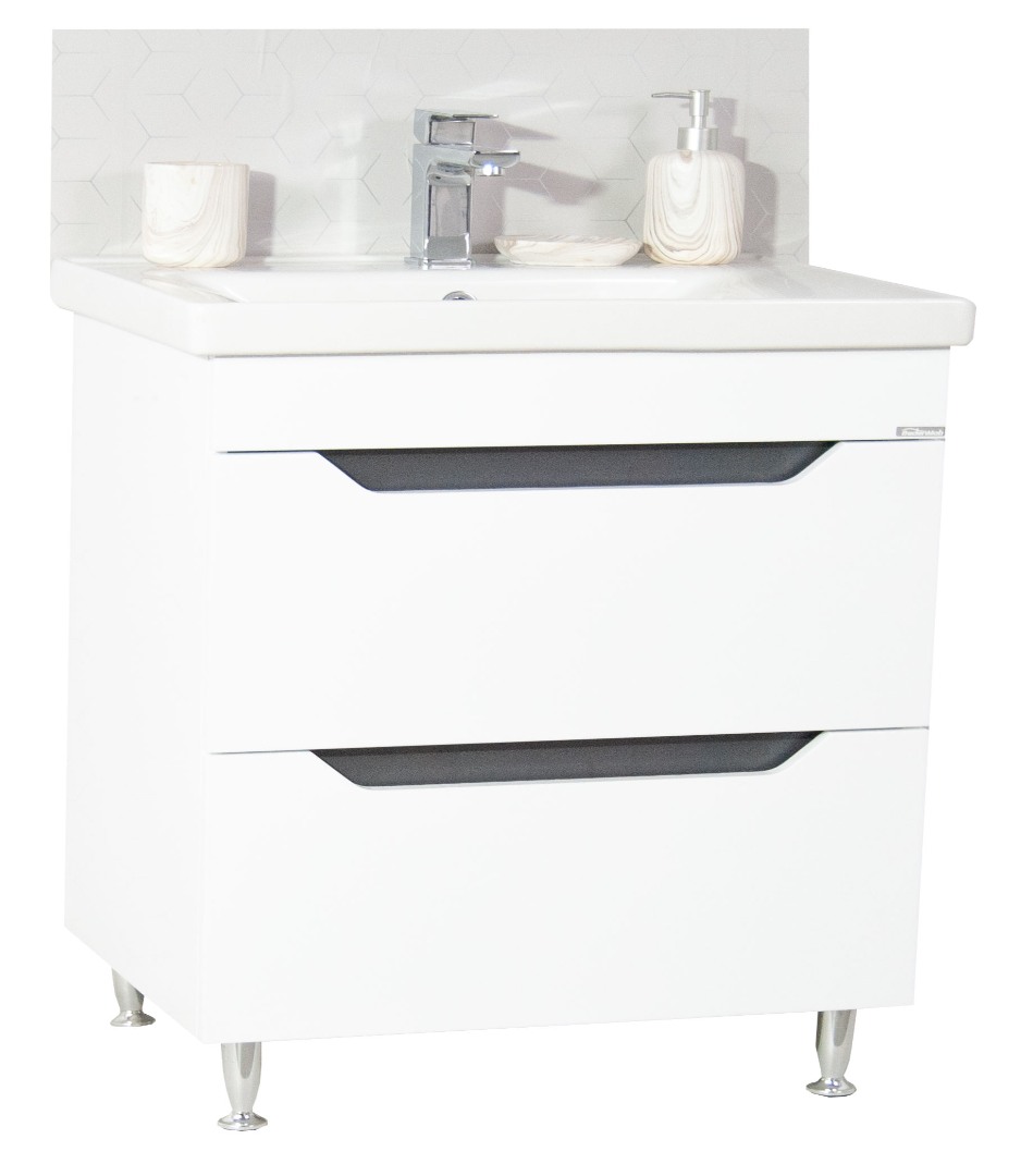 Set lavoar si masca GN7561 80x46x82 cm cu 2 sertare, alb-antracit, montaj pe pardoseala