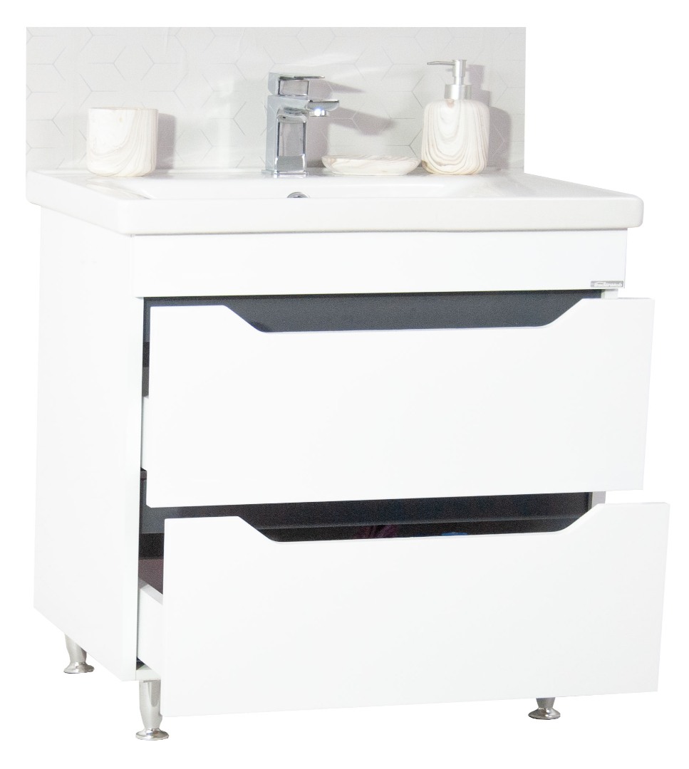 Set lavoar si masca GN7561 80x46x82 cm cu 2 sertare, alb-antracit, montaj pe pardoseala