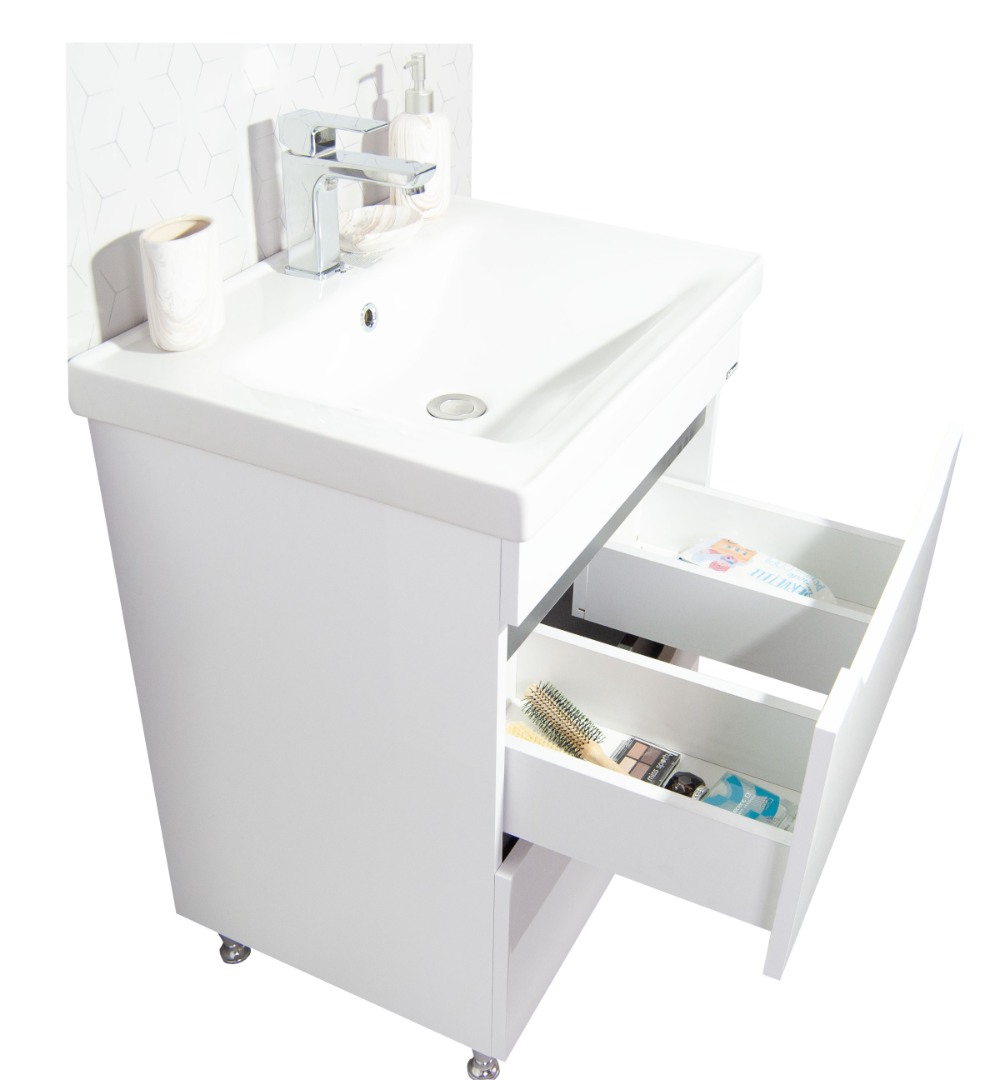 Set lavoar si masca GN7561 80x46x82 cm cu 2 sertare, alb-antracit, montaj pe pardoseala