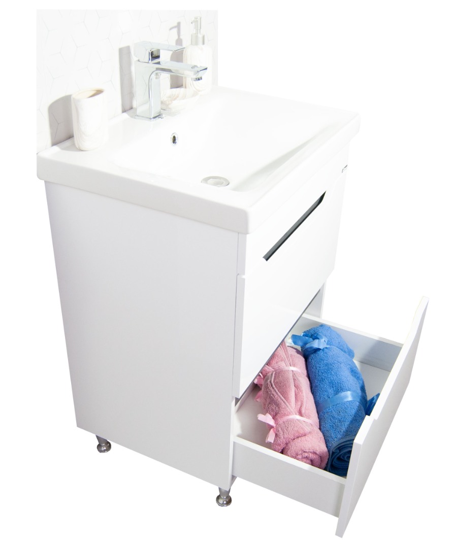 Set lavoar si masca GN7561 80x46x82 cm cu 2 sertare, alb-antracit, montaj pe pardoseala