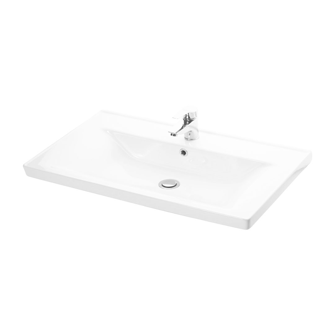 Set lavoar si masca GN7561 80x46x82 cm cu 2 sertare, alb-antracit, montaj pe pardoseala