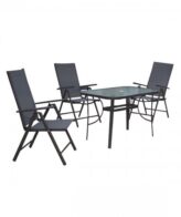 Set mobilier de grădină Steel culoare gri, format din masă si scaune cu spatar reglabil, structura aluminiu