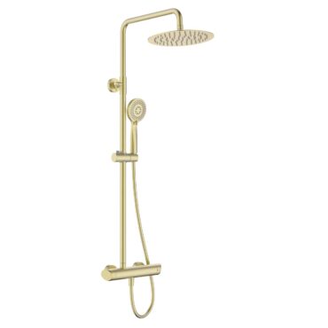 Coloana de dus Deante Arnika NAC_R1QK cu finisaj auriu periat, inaltime ajustabila, 5 ani garantie