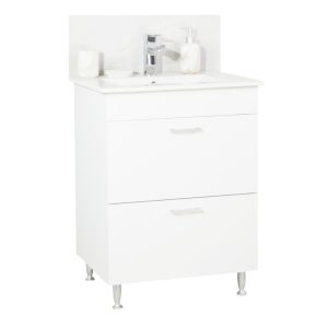 Set lavoar cu masca BR0671 60x46x80 cm alb, 2 sertare, montaj pe pardoseala