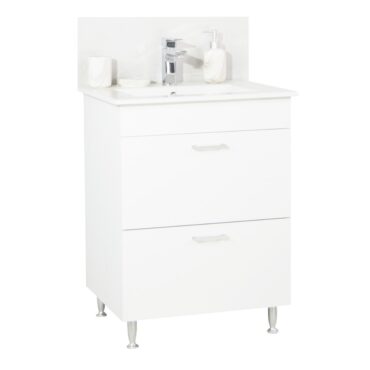 Set lavoar cu masca BR0671 60x46x80 cm alb, 2 sertare, montaj pe pardoseala