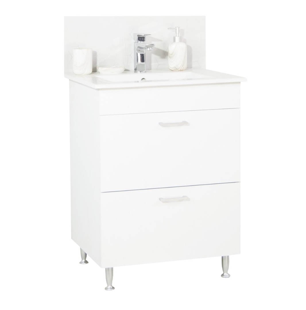 Set lavoar cu masca BR0671 60x46x80 cm alb, 2 sertare, montaj pe pardoseala