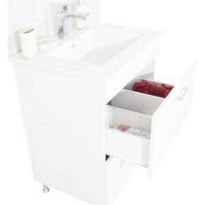 Set lavoar cu masca BR0671 60x46x80 cm alb, 2 sertare, montaj pe pardoseala