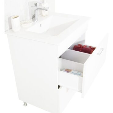 Set lavoar cu masca BR0671 60x46x80 cm alb, 2 sertare, montaj pe pardoseala