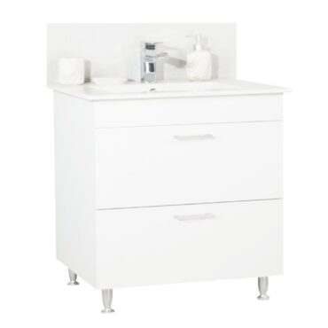 Set lavoar cu masca BR0671 80x46x80 cm alb, 2 sertare, montaj pe pardoseala