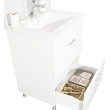 Set lavoar cu masca BR0671 80x46x80 cm alb, 2 sertare, montaj pe pardoseala