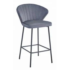Scaun bar Kors cu cadru metalic negru si tapiterie din catifea gri inchis, max 120 kg