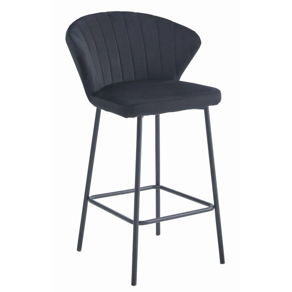 Scaun bar Kors cu cadru metalic negru si tapiterie din catifea neagra, max 120 kg
