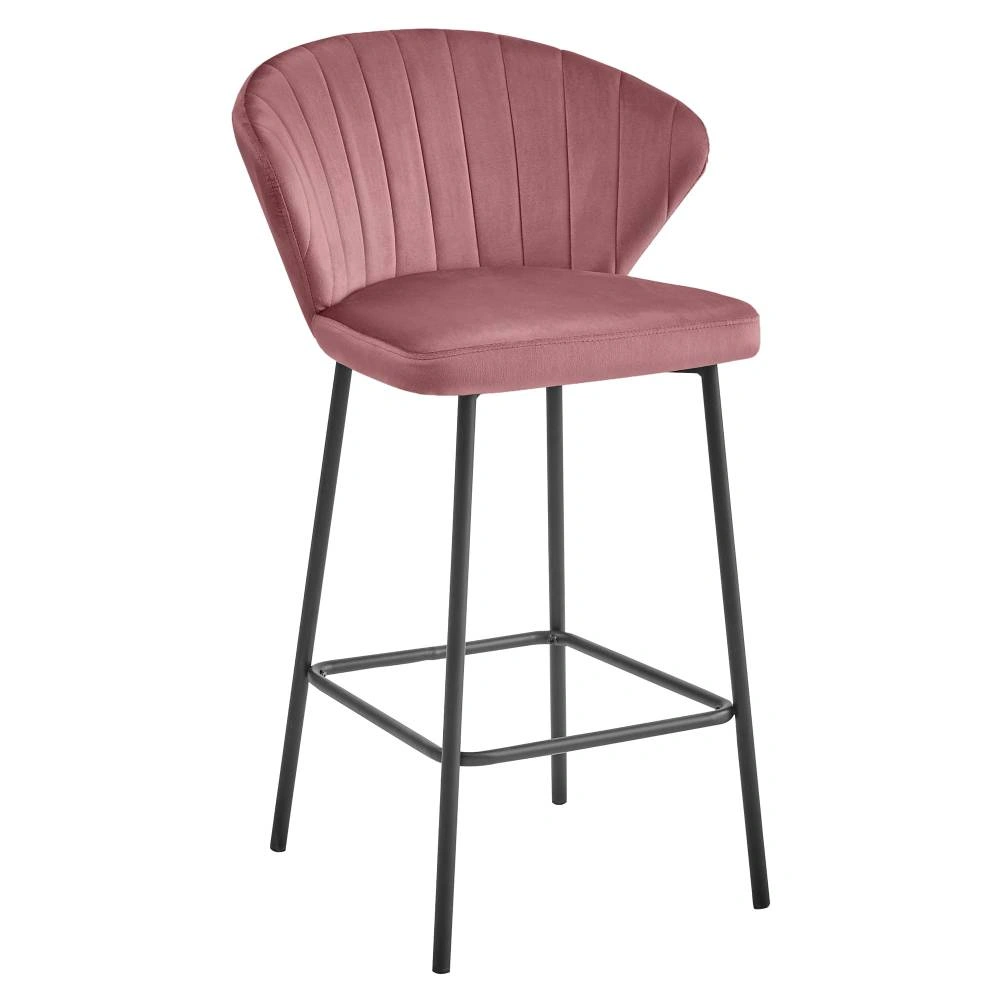 Scaun bar Kors cu cadru metalic negru si tapiterie din catifea roz, max 120 kg